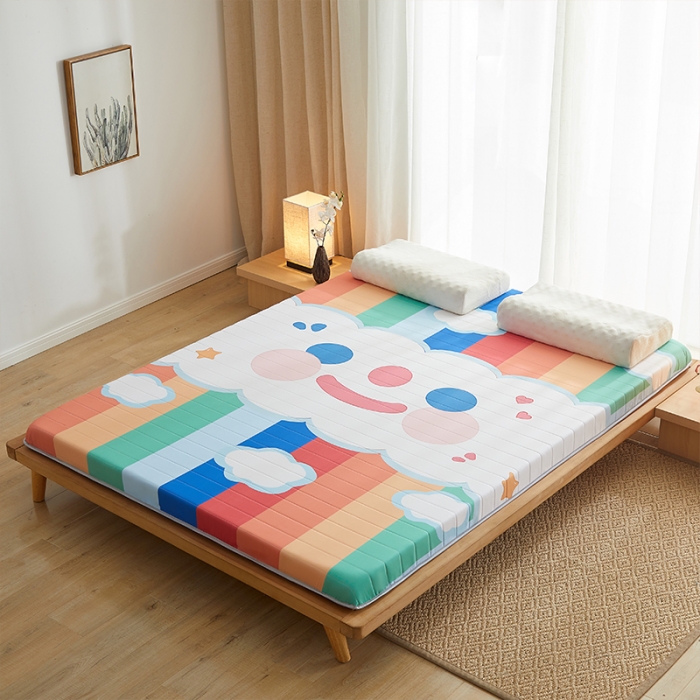 91家纺网 家纺一手货源 找家纺 2025新款大版数码印花亲肤磨毛床垫 成人版 彩虹笑脸