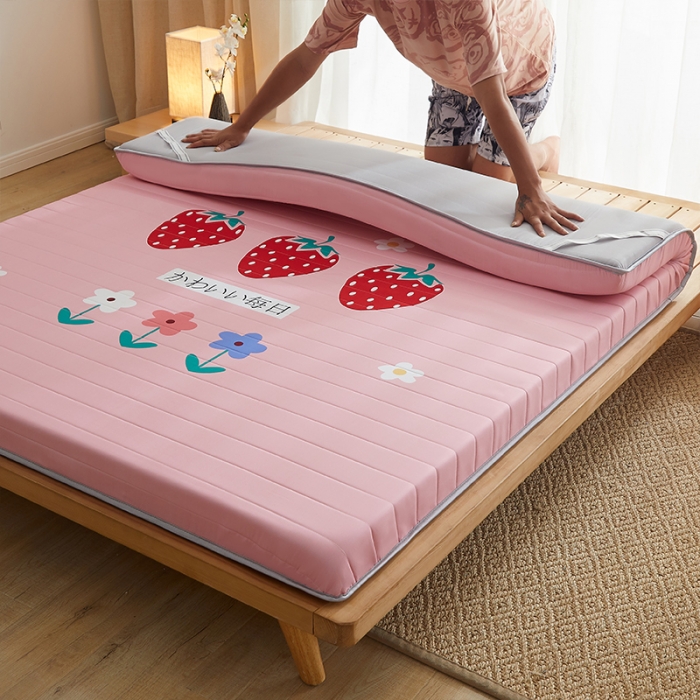 91家纺网 家纺一手货源 找家纺 2025新款大版数码印花亲肤磨毛床垫 成人版 草莓朵朵