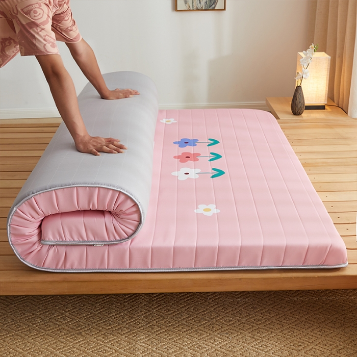 91家纺网 家纺一手货源 找家纺 2025新款大版数码印花亲肤磨毛床垫 成人版 草莓朵朵