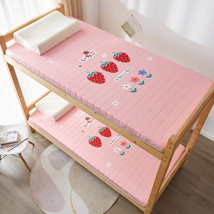 91家纺网 家纺一手货源 找家纺 2025新款大版数码印花亲肤磨毛床垫 学生版 草莓朵朵