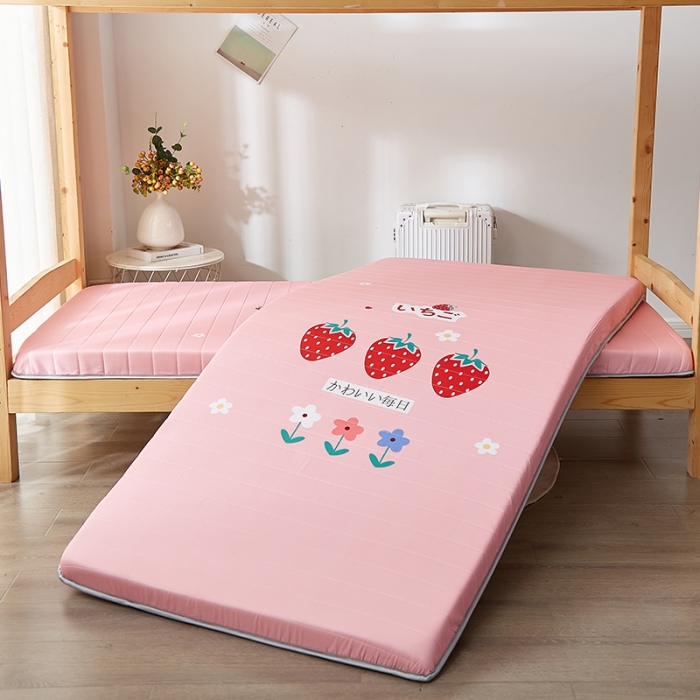 91家纺网 家纺一手货源 找家纺 2025新款大版数码印花亲肤磨毛床垫 学生版 草莓朵朵