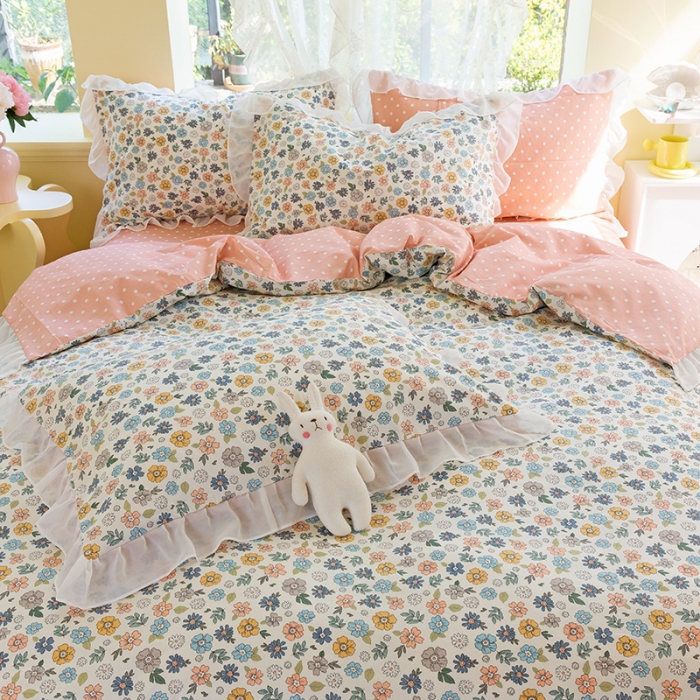 91家纺网 家纺一手货源 找家纺 千朵 2021新款全棉四件套 云兮拼接款