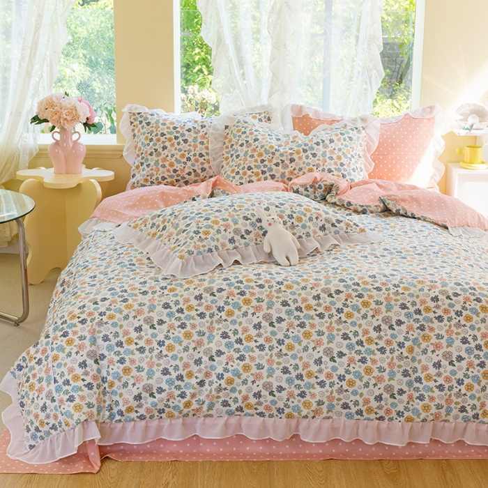 91家纺网 家纺一手货源 找家纺 千朵 2021新款全棉四件套 云兮拼接款