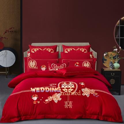 91家纺网 家纺一手货源 找家纺 （总）甜咪咪 2021新款大红婚庆磨毛系列四件套