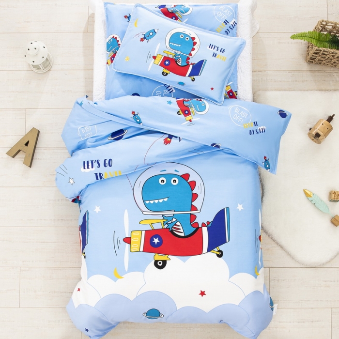 91家纺网 家纺一手货源 找家纺 乐秀 40S全棉13372幼儿园三件套六件套 飞行恐龙