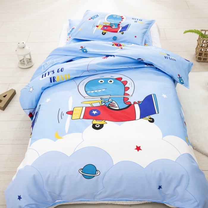 91家纺网 家纺一手货源 找家纺 乐秀 40S全棉13372幼儿园三件套六件套 飞行恐龙