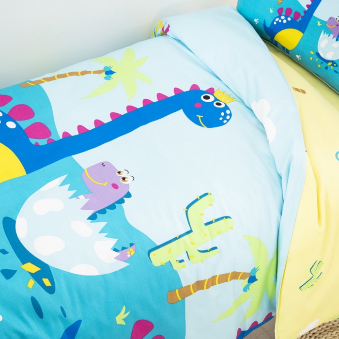 91家纺网 家纺一手货源 找家纺 乐秀 40S全棉13372幼儿园三件套六件套 皇冠恐龙