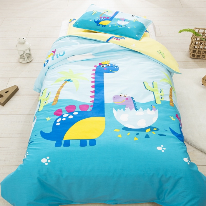 91家纺网 家纺一手货源 找家纺 乐秀 40S全棉13372幼儿园三件套六件套 皇冠恐龙