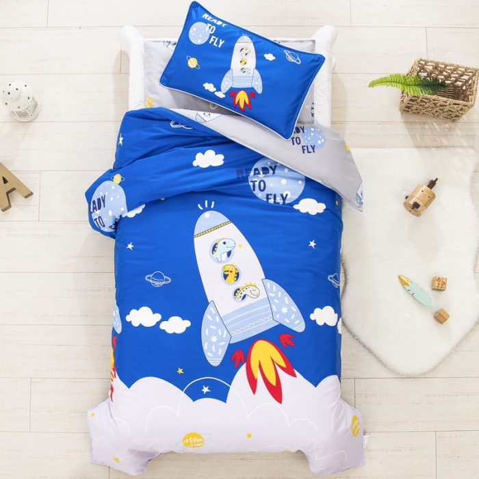 91家纺网 家纺一手货源 找家纺 乐秀 40S全棉13372幼儿园三件套六件套 太空恐龙