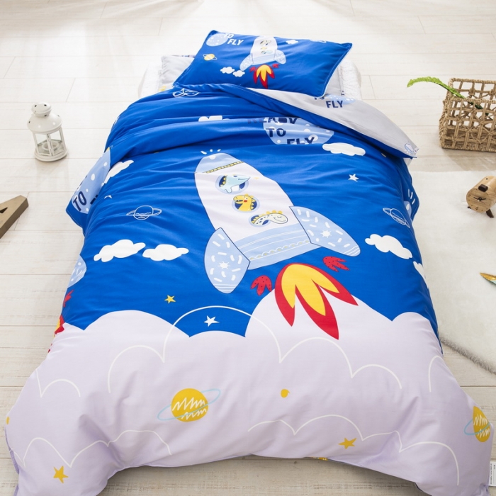 91家纺网 家纺一手货源 找家纺 乐秀 40S全棉13372幼儿园三件套六件套 太空恐龙