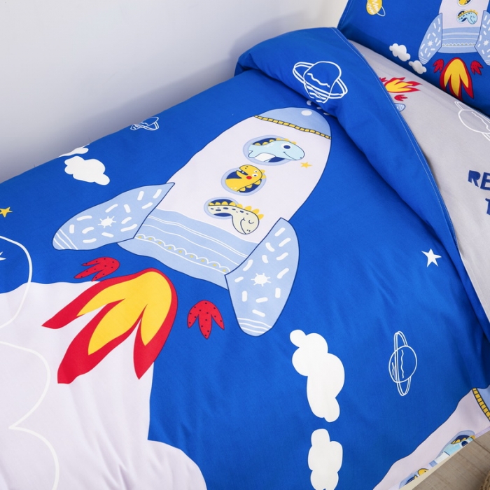 91家纺网 家纺一手货源 找家纺 乐秀 40S全棉13372幼儿园三件套六件套 太空恐龙