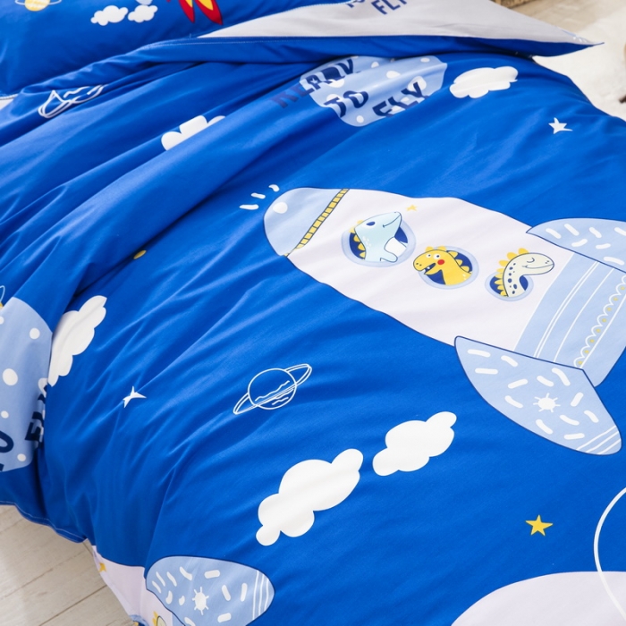 91家纺网 家纺一手货源 找家纺 乐秀 40S全棉13372幼儿园三件套六件套 太空恐龙