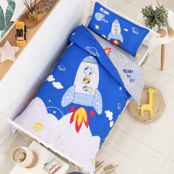 91家纺网 家纺一手货源 找家纺 乐秀 40S全棉13372幼儿园三件套六件套 太空恐龙