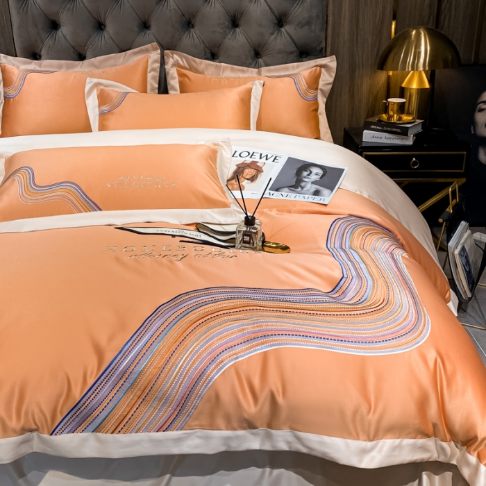 91家纺网 家纺一手货源 找家纺 宅家居 2021新款米莱系列臻品水洗真丝四件套 爱玛橙