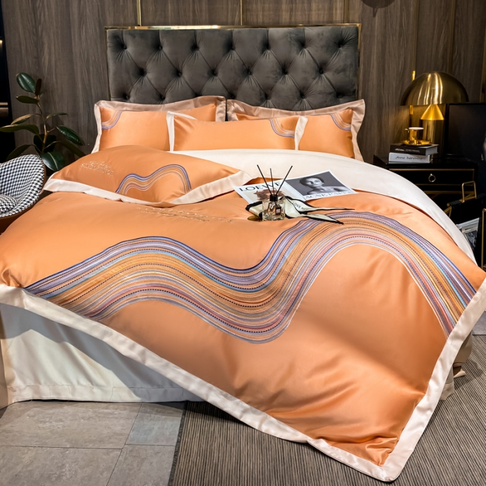 91家纺网 家纺一手货源 找家纺 宅家居 2021新款米莱系列臻品水洗真丝四件套 爱玛橙