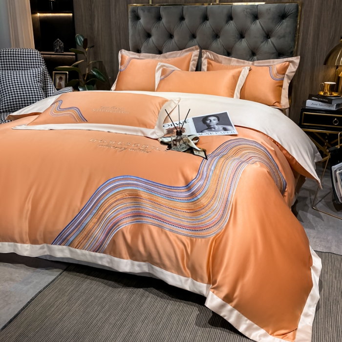 91家纺网 家纺一手货源 找家纺 宅家居 2021新款米莱系列臻品水洗真丝四件套 爱玛橙