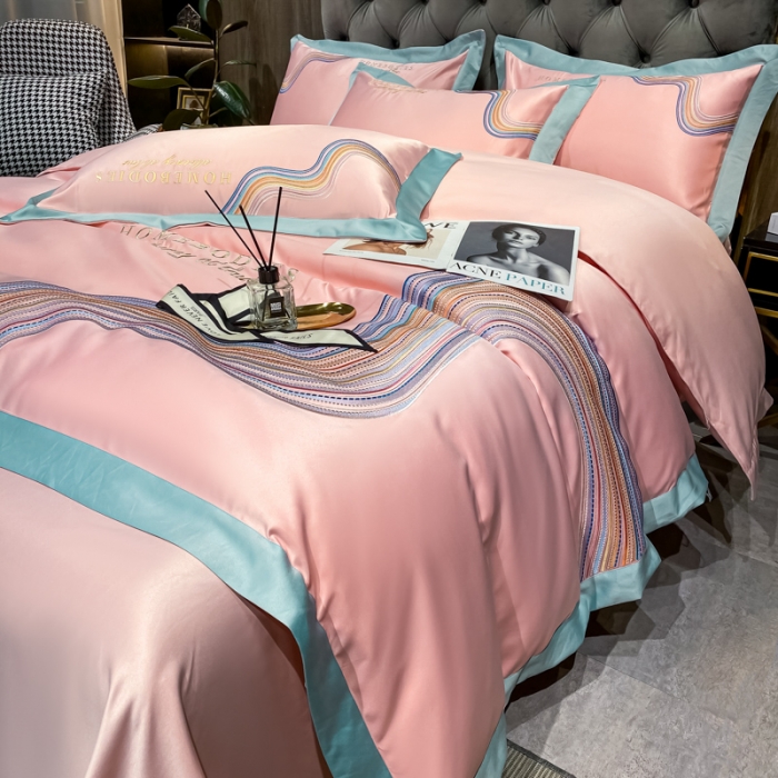 91家纺网 家纺一手货源 找家纺 宅家居 2021新款米莱系列臻品水洗真丝四件套 烟粉