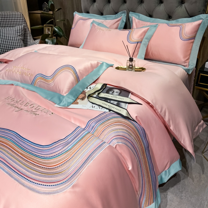 91家纺网 家纺一手货源 找家纺 宅家居 2021新款米莱系列臻品水洗真丝四件套 烟粉