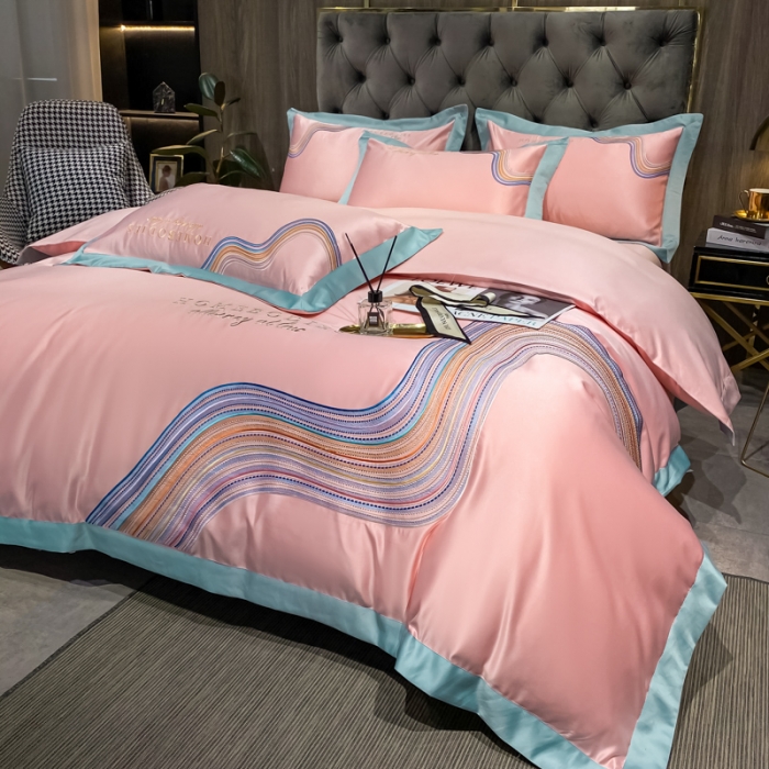 91家纺网 家纺一手货源 找家纺 宅家居 2021新款米莱系列臻品水洗真丝四件套 烟粉