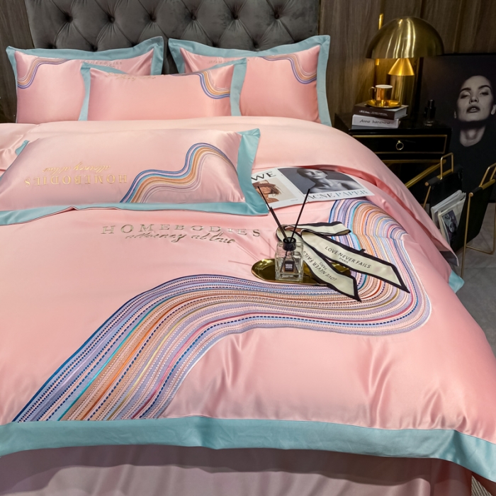 91家纺网 家纺一手货源 找家纺 宅家居 2021新款米莱系列臻品水洗真丝四件套 烟粉