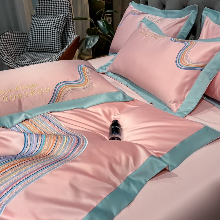 91家纺网 家纺一手货源 找家纺 宅家居 2021新款米莱系列臻品水洗真丝四件套 烟粉