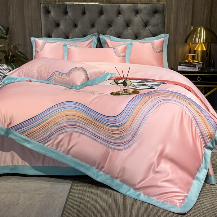 91家纺网 家纺一手货源 找家纺 宅家居 2021新款米莱系列臻品水洗真丝四件套 烟粉