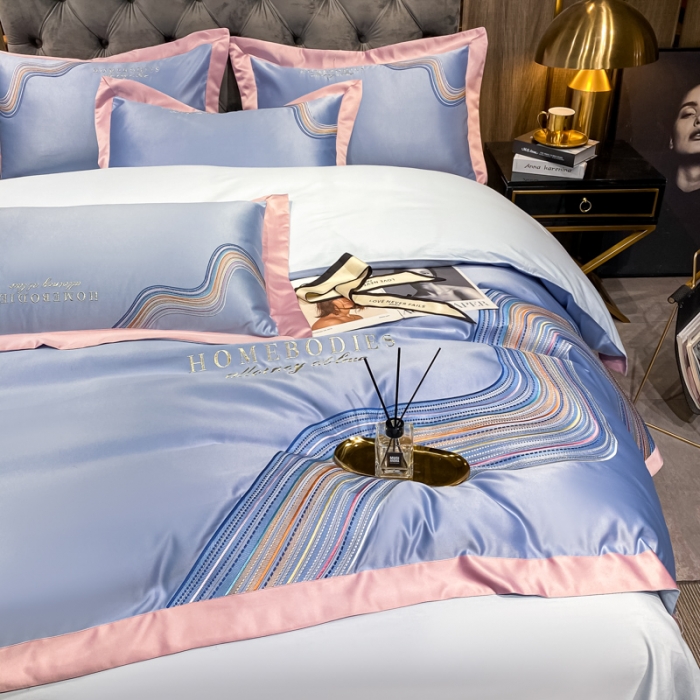 91家纺网 家纺一手货源 找家纺 宅家居 2021新款米莱系列臻品水洗真丝四件套 浅海蓝