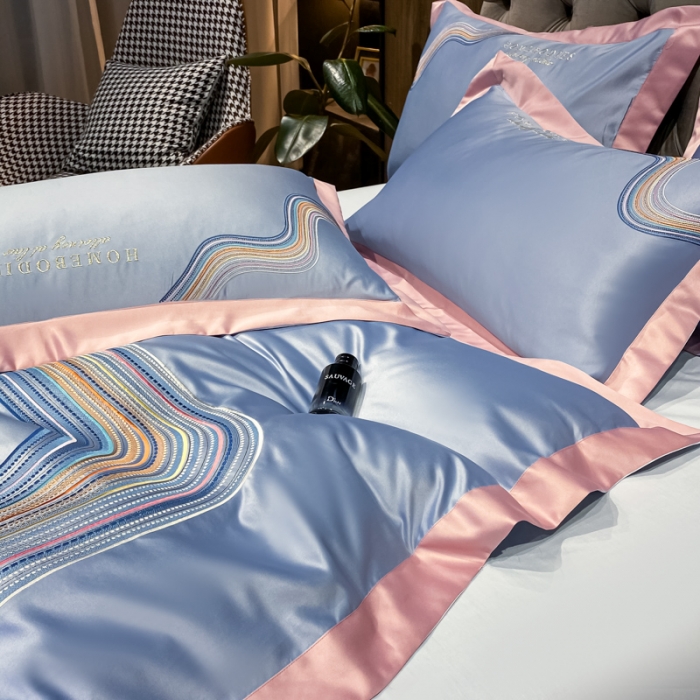 91家纺网 家纺一手货源 找家纺 宅家居 2021新款米莱系列臻品水洗真丝四件套 浅海蓝