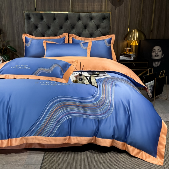 91家纺网 家纺一手货源 找家纺 宅家居 2021新款米莱系列臻品水洗真丝四件套 宝石蓝