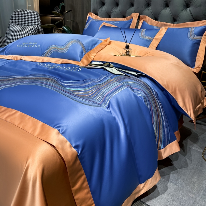 91家纺网 家纺一手货源 找家纺 宅家居 2021新款米莱系列臻品水洗真丝四件套 宝石蓝