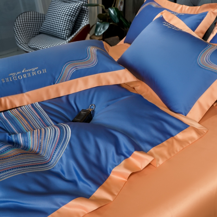 91家纺网 家纺一手货源 找家纺 宅家居 2021新款米莱系列臻品水洗真丝四件套 宝石蓝