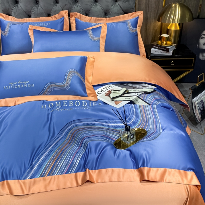 91家纺网 家纺一手货源 找家纺 宅家居 2021新款米莱系列臻品水洗真丝四件套 宝石蓝