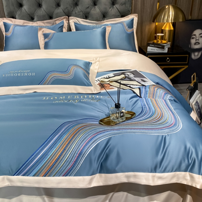 91家纺网 家纺一手货源 找家纺 宅家居 2021新款米莱系列臻品水洗真丝四件套 宾利蓝