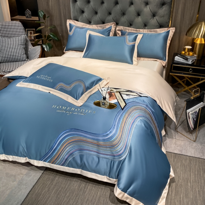 91家纺网 家纺一手货源 找家纺 宅家居 2021新款米莱系列臻品水洗真丝四件套 宾利蓝