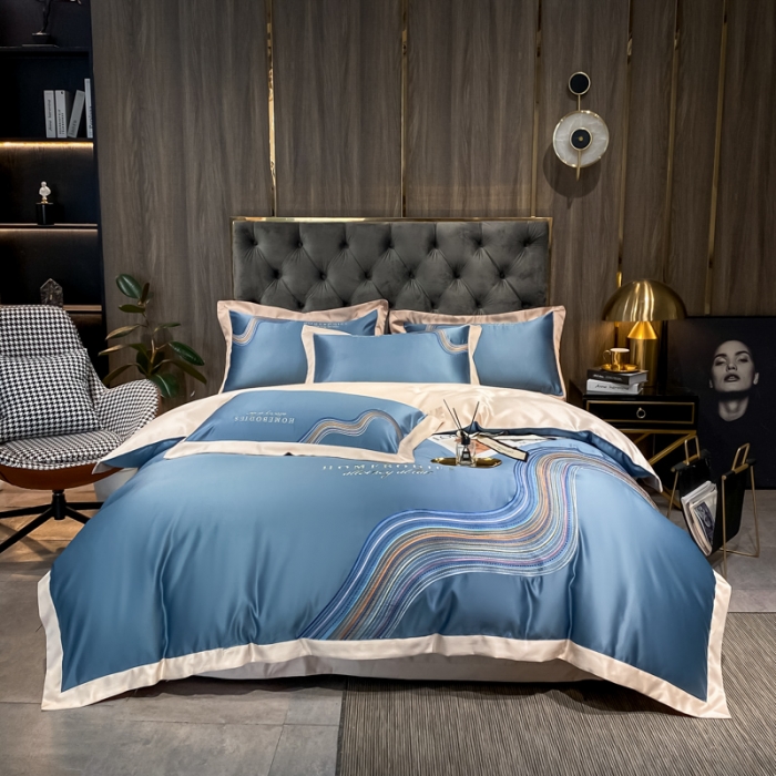 91家纺网 家纺一手货源 找家纺 宅家居 2021新款米莱系列臻品水洗真丝四件套 宾利蓝