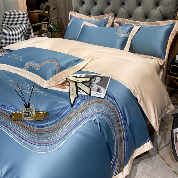 91家纺网 家纺一手货源 找家纺 宅家居 2021新款米莱系列臻品水洗真丝四件套 宾利蓝