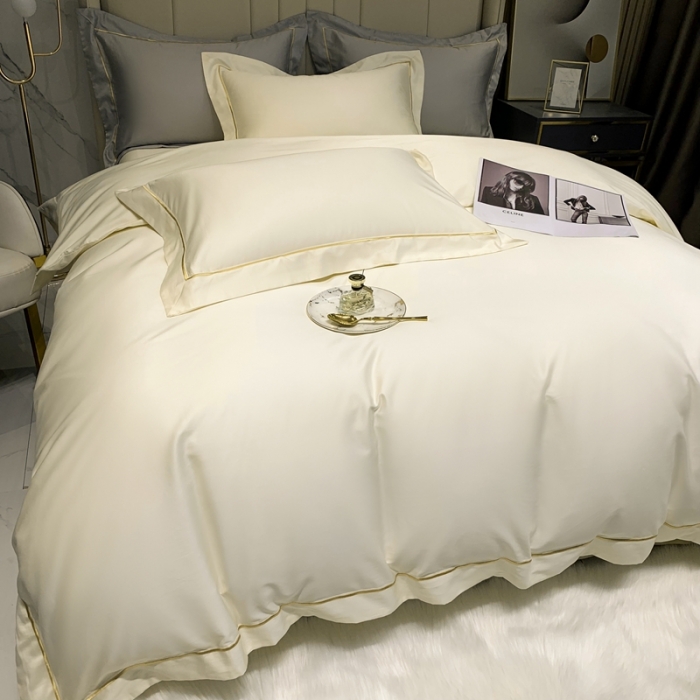 91家纺网 家纺一手货源 找家纺 榻尚家居2021新款长绒棉简约轻奢四件套 魅-贵族白