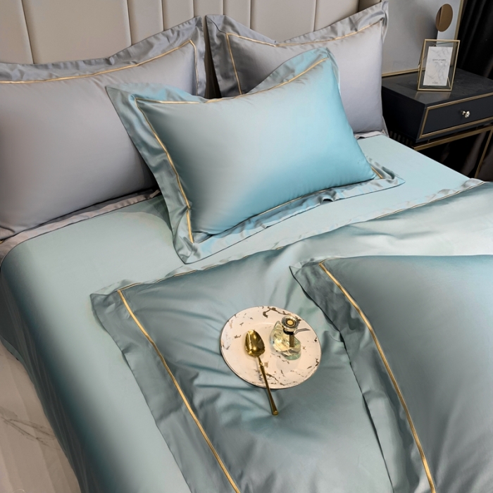 91家纺网 家纺一手货源 找家纺 榻尚家居2021新款长绒棉简约轻奢四件套 魅-湖水绿