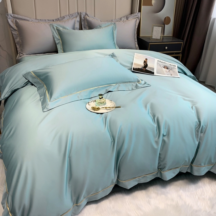 91家纺网 家纺一手货源 找家纺 榻尚家居2021新款长绒棉简约轻奢四件套 魅-湖水绿