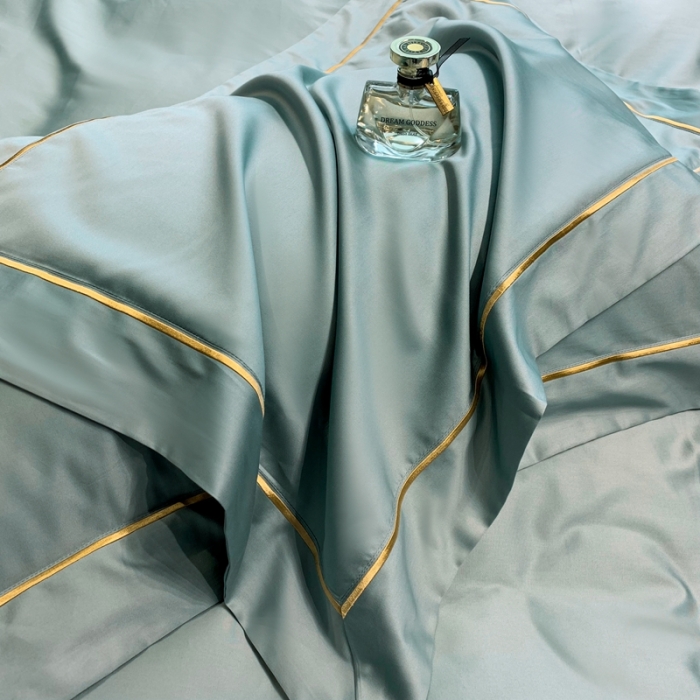 91家纺网 家纺一手货源 找家纺 榻尚家居2021新款长绒棉简约轻奢四件套 魅-湖水绿