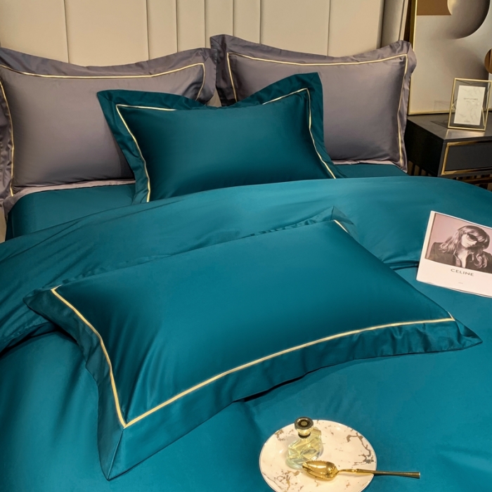 91家纺网 家纺一手货源 找家纺 榻尚家居2021新款长绒棉简约轻奢四件套 魅-孔雀蓝