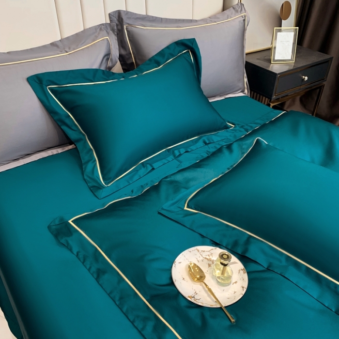 91家纺网 家纺一手货源 找家纺 榻尚家居2021新款长绒棉简约轻奢四件套 魅-孔雀蓝