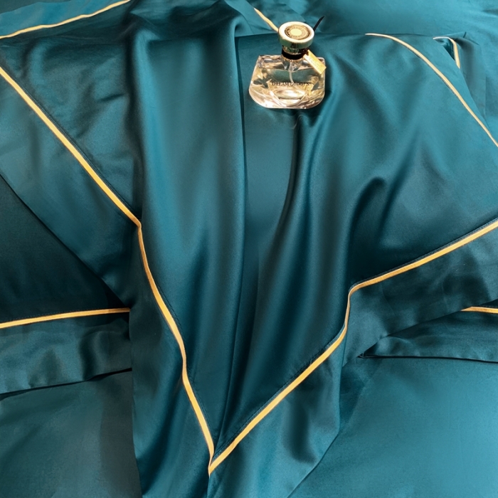 91家纺网 家纺一手货源 找家纺 榻尚家居2021新款长绒棉简约轻奢四件套 魅-孔雀蓝