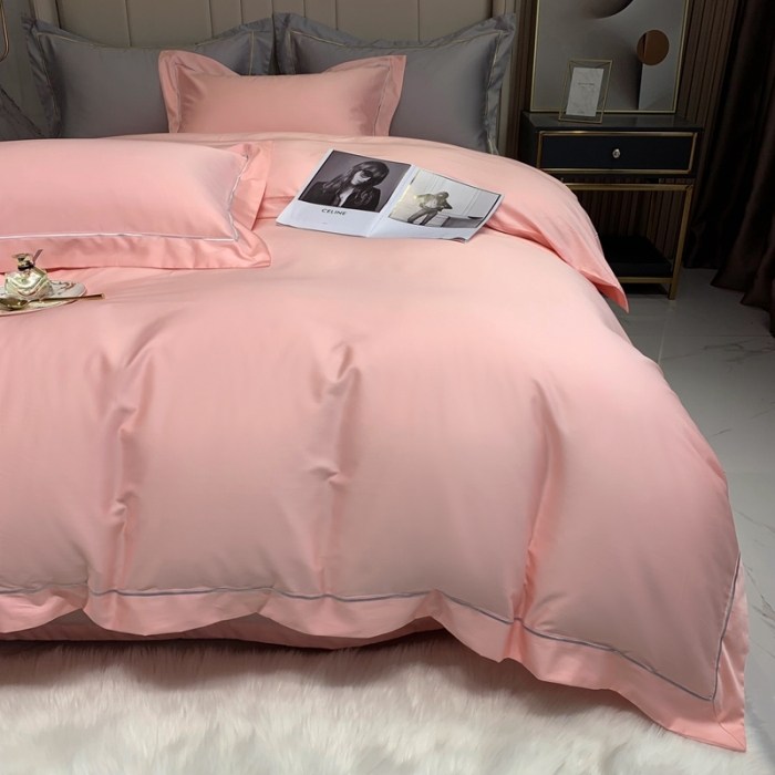 91家纺网 家纺一手货源 找家纺 榻尚家居2021新款长绒棉简约轻奢四件套 魅-玫瑰粉