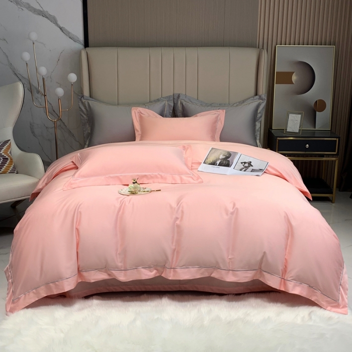 91家纺网 家纺一手货源 找家纺 榻尚家居2021新款长绒棉简约轻奢四件套 魅-玫瑰粉