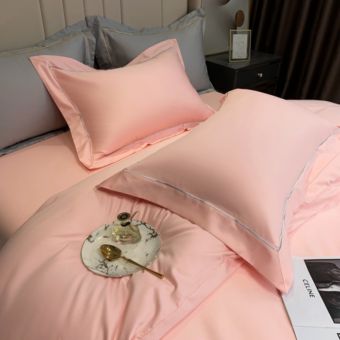 91家纺网 家纺一手货源 找家纺 榻尚家居2021新款长绒棉简约轻奢四件套 魅-玫瑰粉