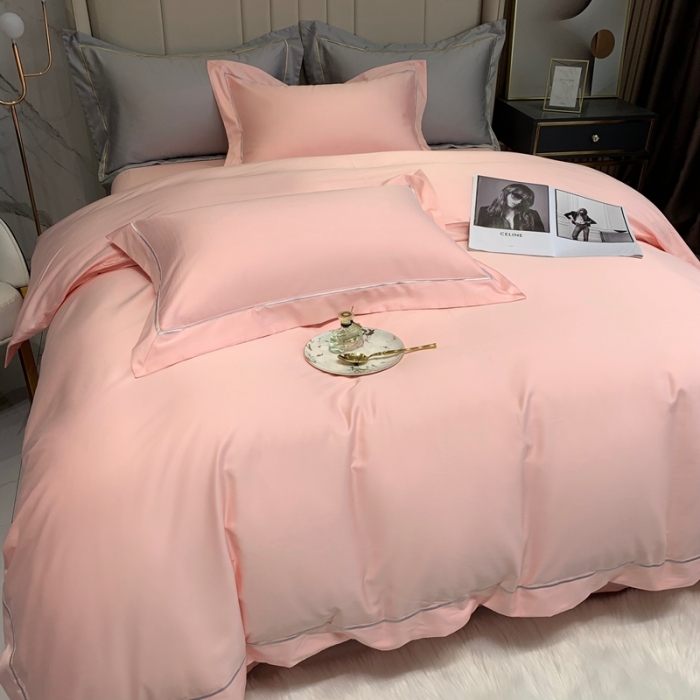 91家纺网 家纺一手货源 找家纺 榻尚家居2021新款长绒棉简约轻奢四件套 魅-玫瑰粉