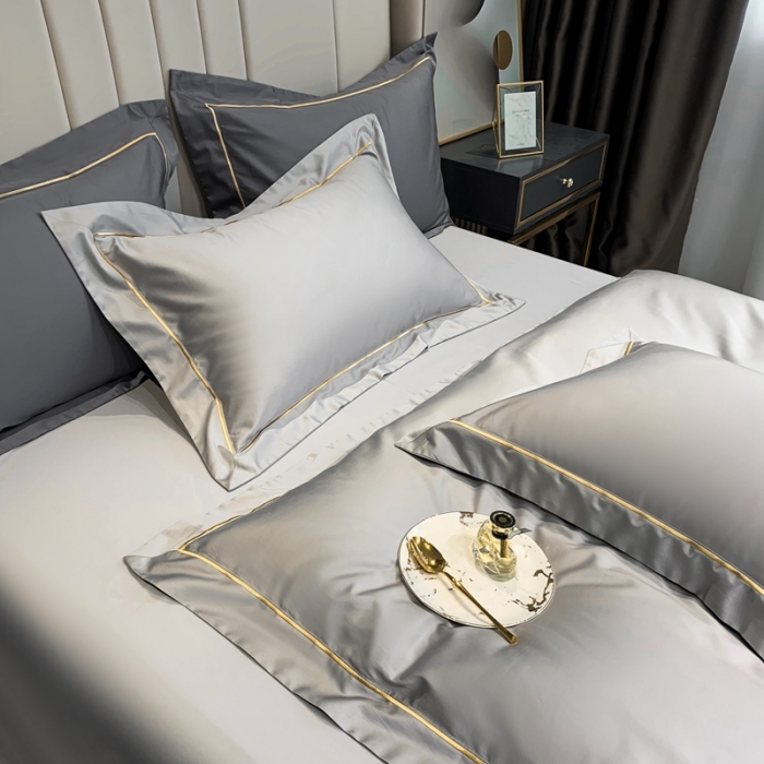 91家纺网 家纺一手货源 找家纺 榻尚家居2021新款长绒棉简约轻奢四件套 魅-浅银灰