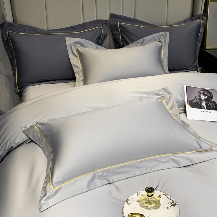 91家纺网 家纺一手货源 找家纺 榻尚家居2021新款长绒棉简约轻奢四件套 魅-浅银灰