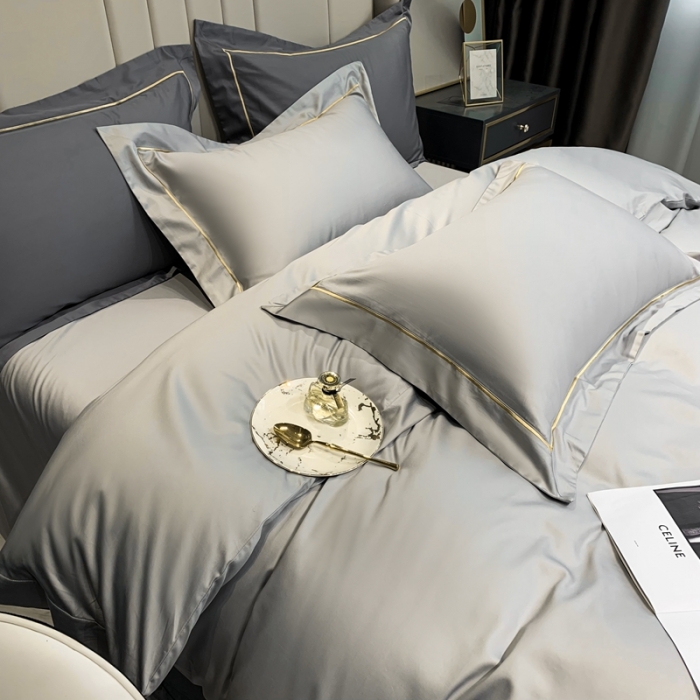 91家纺网 家纺一手货源 找家纺 榻尚家居2021新款长绒棉简约轻奢四件套 魅-浅银灰
